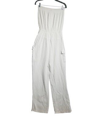 Women's White Gauzy Cotton Beach Coastal Grandma Resortwear Pantsuit Sz L